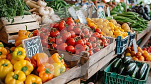 Fresh organic produce from farmers market on display