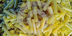 Fresh organic produce finger chips isolated in yellow color