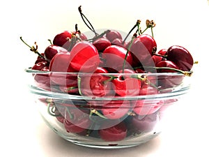 Fresh organic red cherries with stems