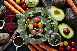 Fresh organic salad scene variety of ingredients