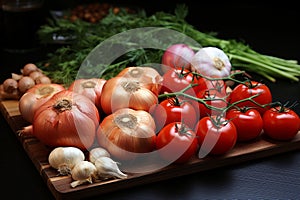 Fresh Organic Seasonal Vegetables on Clean Kitchen Board for Healthy and Delicious Homecooked Meals