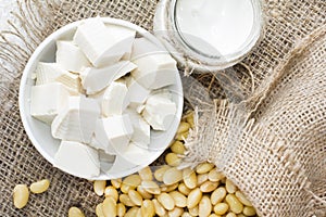 Fresh organic soy products:soy milk, soy yogurt, soy chese tofu