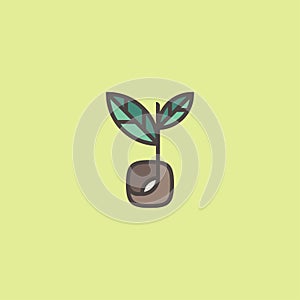 Fresh organic sprout. Line logo template with sprouting seed