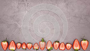 Fresh and organic strawberries appear and disappear fast on bottom - Stop motion