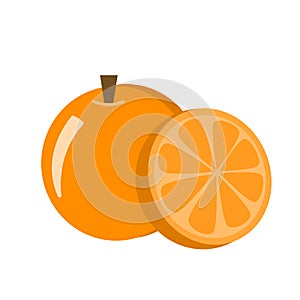 Fresh organic tangerine or mandarin orange fruit with cut in half slice vector icon illustration