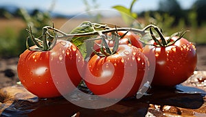 Fresh organic tomato, a drop of water, nature healthy refreshment generated by AI