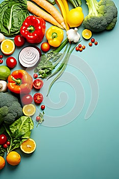 fresh, organic vegetables against a solid background, with ample copy-space for text.