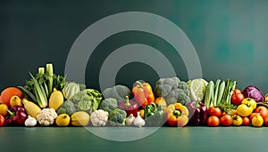 fresh, organic vegetables against a solid background, with ample copy-space for text.