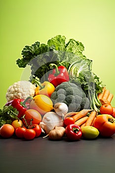 fresh, organic vegetables against a solid background, with ample copy-space for text.