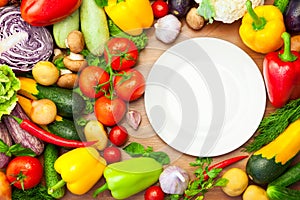 Fresh Organic Vegetables Around White Plate