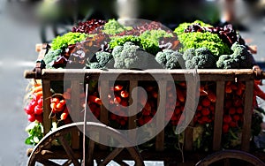 Fresh organic vegetables on carts