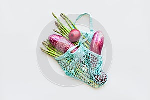 Fresh organic vegetables cotton mesh shopping bag