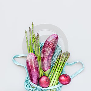 Fresh organic vegetables cotton mesh shopping bag