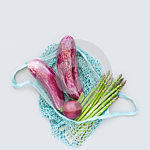 Fresh organic vegetables cotton mesh shopping bag