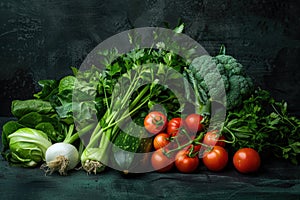 Fresh Organic Vegetables on Dark Textured Background for Healthy Eating