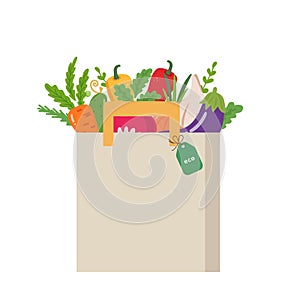 Fresh and organic vegetables in eco paper bag