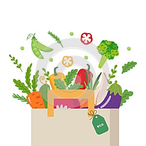 Fresh and organic vegetables in eco paper bag