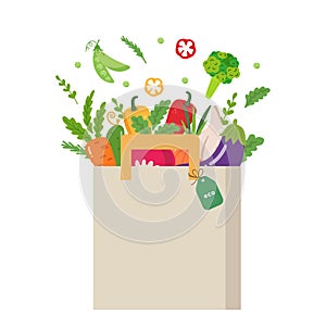 Fresh and organic vegetables in eco paper bag