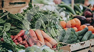 Fresh organic vegetables on farmers market stall