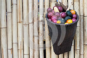 fresh organic vegetables and fruits in old .