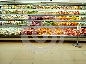 Fresh organic Vegetables and fruits on shelf in supermarket.Healthy food concept. Vitamins and minerals. supermarket product