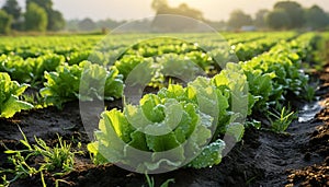 Fresh organic vegetables grow in a lush green farm generated by AI