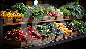 Fresh organic vegetables for healthy eating, variety at supermarket shelf generated by AI