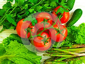 Fresh organic vegetables nutrition on a wooden background