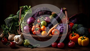 Fresh organic vegetables in a rustic basket for healthy eating generated by AI