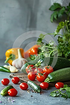 Fresh Organic Vegetables on Rustic Kitchen Table