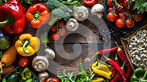 Fresh Organic Vegetables on Rustic Wooden Table