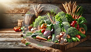 Fresh Organic Vegetables on Rustic Wooden Table for Healthy Eating Concept, AI Generated