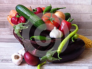 Fresh organic vegetables. Vegetable garden autumn harvest in a basket. photo