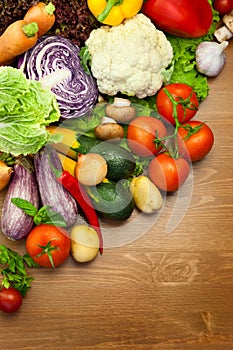 Fresh Organic Vegetables / on Wooden Desk