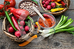 Fresh organic vegetables on a wooden table