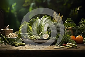 Fresh Organic Vegetables on Wooden Table