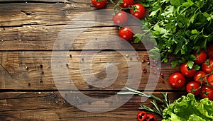 Fresh organic vegetables on wooden table, healthy salad ingredients