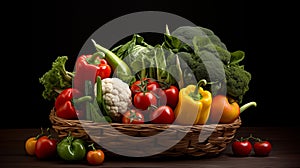 Fresh organic veggies in basket, nutritious and ready for cooking, AI Generated