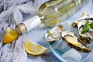 Fresh oysters, lemon white wine