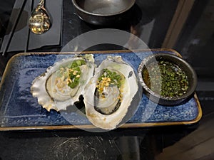 fresh oysters open and prepared to eat