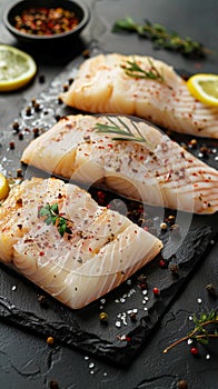 Fresh pangasius fillet with zesty lemon and spices, rustic presentation