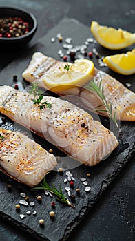 Fresh pangasius fillet with zesty lemon and spices, rustic presentation