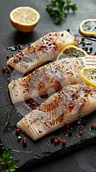 Fresh pangasius fillet with zesty lemon and spices, rustic presentation