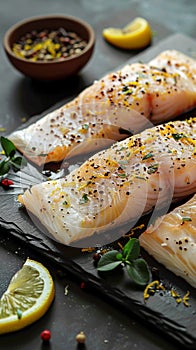 Fresh pangasius fillet with zesty lemon and spices, rustic presentation