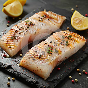 Fresh pangasius fillet with zesty lemon and spices, rustic presentation