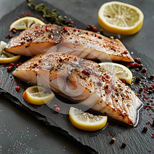 Fresh pangasius fillet with zesty lemon and spices, rustic presentation