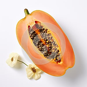 Fresh Papaya On White Background: A Blend Of Exotic Colors photo