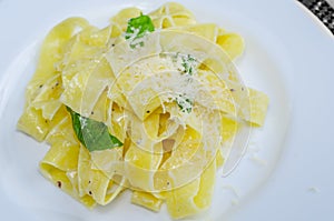Fresh pappadelle pasta with lemon, basil and creame