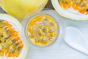 Fresh passion fruit in a glass
