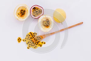 Fresh passion fruit healthy and refresh isolate on white background .